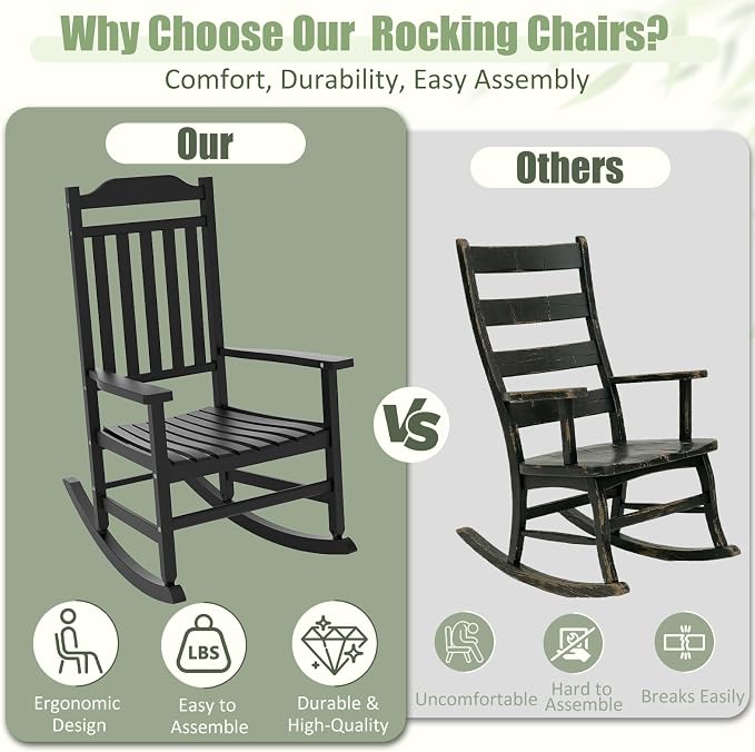Outdoor Rocking Chairs Set of 2, Weather-Resistant Rocking Chair Ergonomic | - Image 3