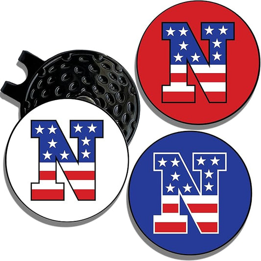 Wolf Golf Towels Golf Ball Marker Hat Clip | USA Monogram | 1 Magnetic Clip + 3 Ball Markers | Patriotic Golf Accessories for Men & Women