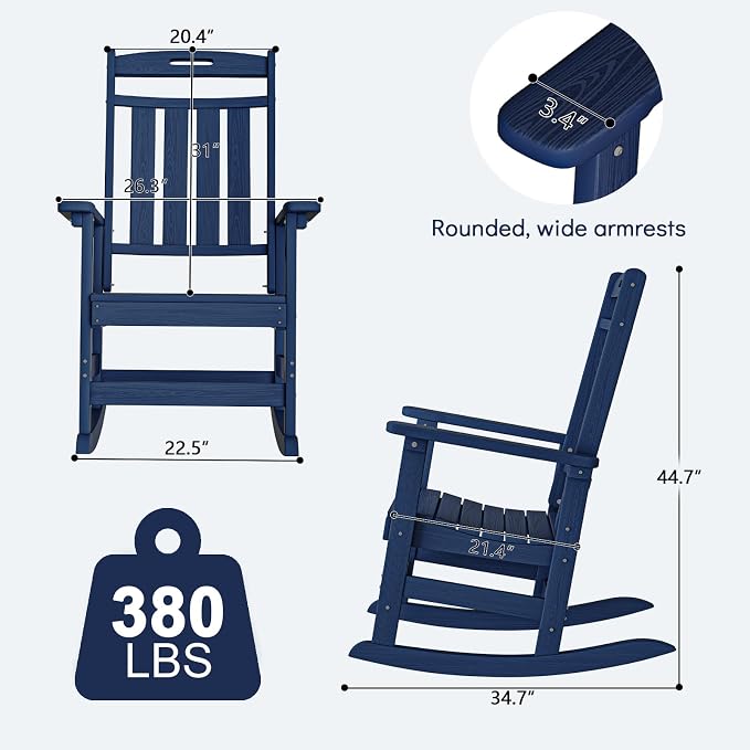 Oversized HDPE Outdoor Rocking Chair, All-Weather Resistant, Extra Large & - Image 3