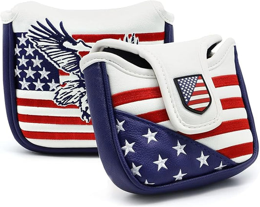 Golf Putter Cover USA Mallet Putter Headcover with Magnetic Closure Leather Golf Club Covers for Most Brand