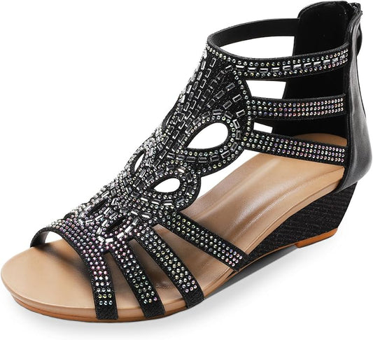 WOJWSKI Women's Slide Wedge Sandal Open Toe High Heel Zipper Back Platform