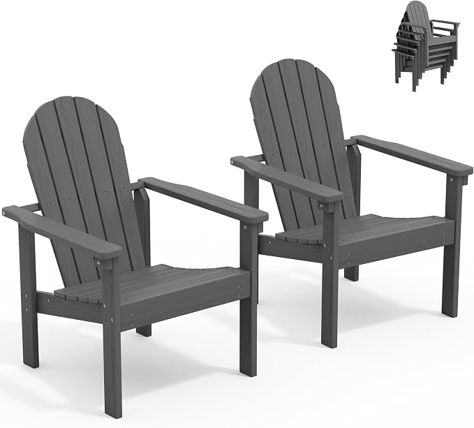 SERWALL HDPE Stackable Adirondack Chairs Set of 2, Space-Saving by SERWALL