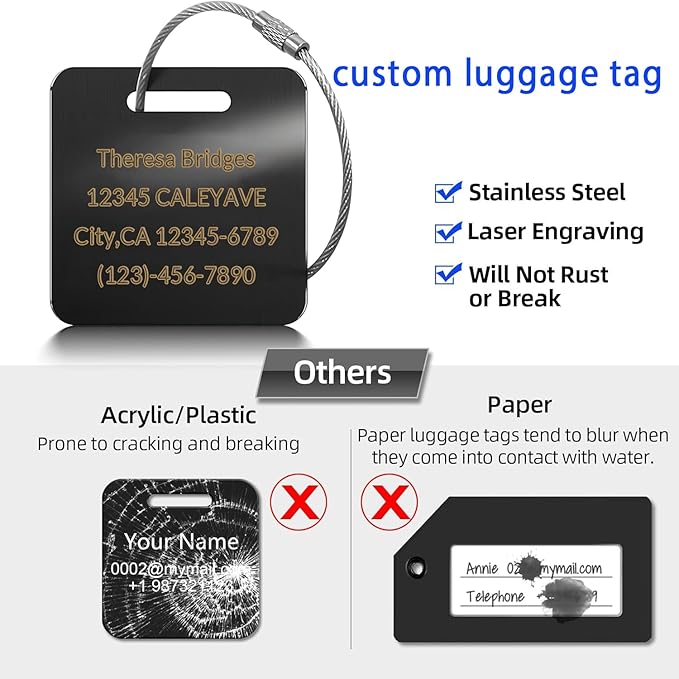 5 Pack Custom Engraved Luggage Tags, 3.8 x 2 inches Waterproof Personalized Luggage Tags, Aluminum Personalized Bag Tags for Suitcases/Backpack/Luggage Accessories [Purple]