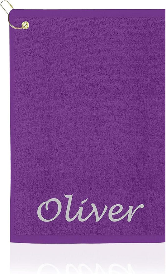 Personalized Passion Golf Towel with Embroidered Name - 16"x26" Custom Golf Towels with Clip - Soft & Highly Absorbent Plush Velour - Easily Wipes Away Sweat and Dirt - Gift for Golfers - Puple