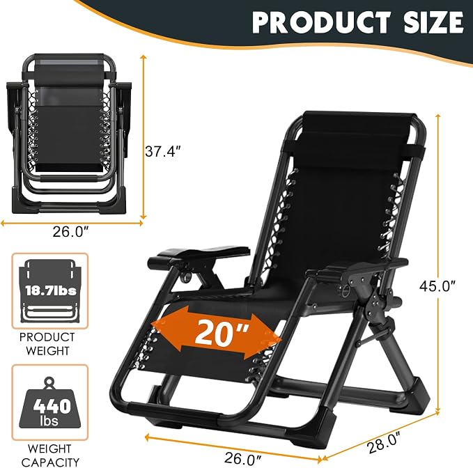 MOPHOTO Zero Gravity Chair, Outdoor Padded Lounge Chair - Image 2