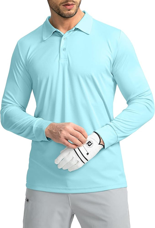 Men's Polo Shirt Long Sleeve Golf Shirts Lightweight UPF 50+ Sun Protection Cool Shirts for Men Work Fishing Outdoor