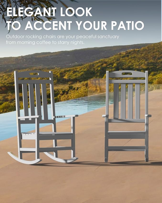 Outdoor Rocking Chair Set of 6, All-Weather Resistant Poly Lumber Rocker Chair - Image 6