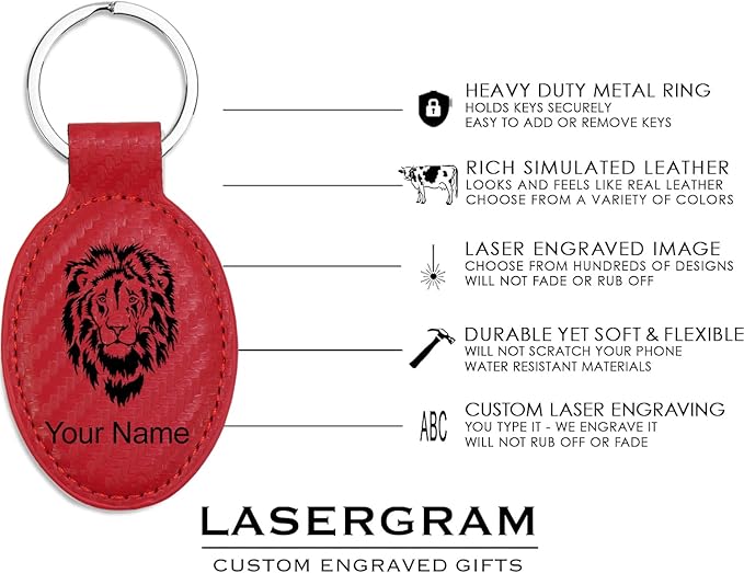 LaserGram Oval Keychain, Golf Ball, Personalized Engraving Included (Carbon Fiber Red)