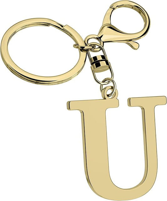 Stainless Steel Gold Letter A-Z Keychain for Women Men, Initial Letter Pendant with Key Ring, Charms for Key Backpack Bag