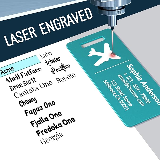 10 Personalized Metal Luggage Tags, Custom Suitcase Aluminum Name Tags with Steel Ring, Laser Engraved Name and Logo, for Travel, Backpack, Baggage, Golf Bag (Lake Blue)