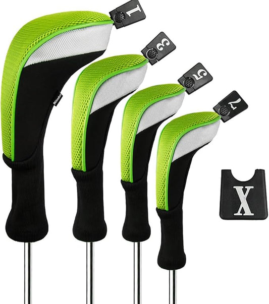 Andux 4pcs/Set Mesh Golf 460cc Driver Fairway Wood Club Head Covers Long Neck with No. Tags