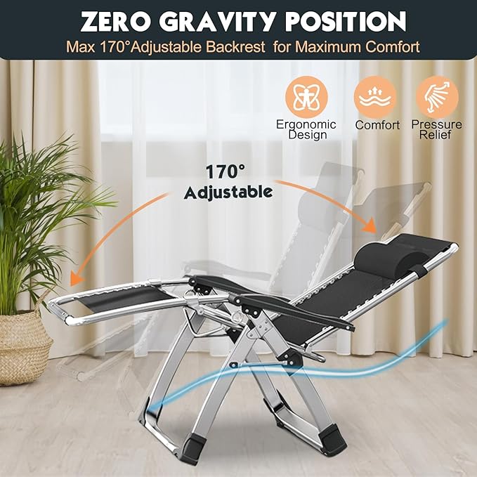 MOPHOTO Zero Gravity Chair, Outdoor Padded Lounge Chair - Image 4