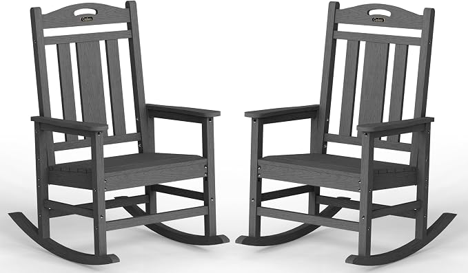 Oversized Outdoor Rocking Chair, High Back Patio Rockers, Dark Grey | by CIOKEA