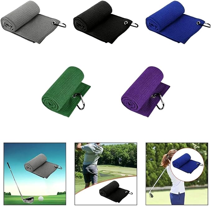 Golf Towel with Clip, Soft Microfiber Cleaning Cloth for Golf Clubs and Balls, Compact and Absorbent(Green)