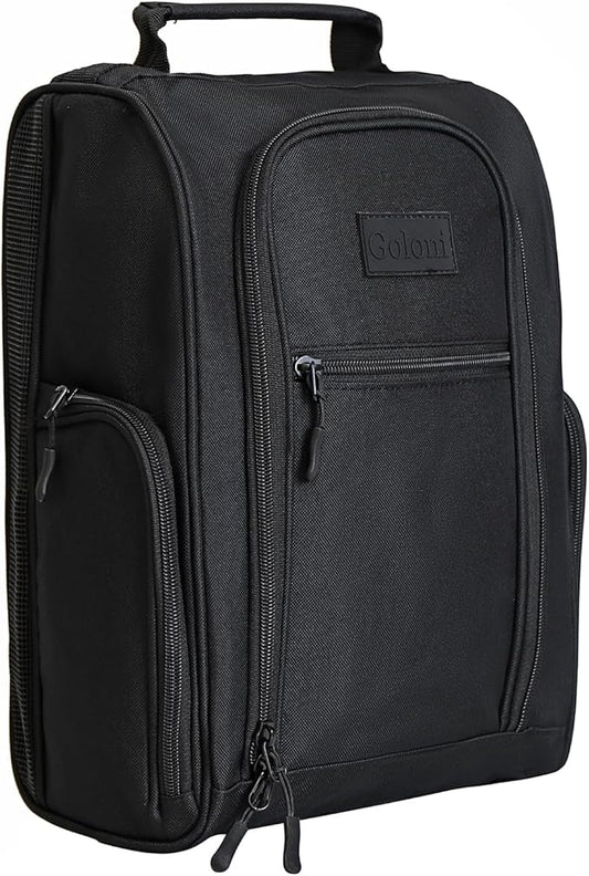 Goloni Golf Shoe Bag for Men & Women, Padded Travel Shoe Bag with Side Accessory Pockets,Sport Shoe Carrier for Golf Shoes,Socks,Tees & Balls,Durable & Lightweight Design(Black)