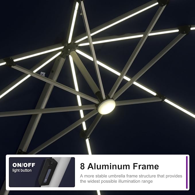 PURPLE LEAF Cantilever Patio Umbrella 9' X 9' Solar LED Light, Support to - Image 2