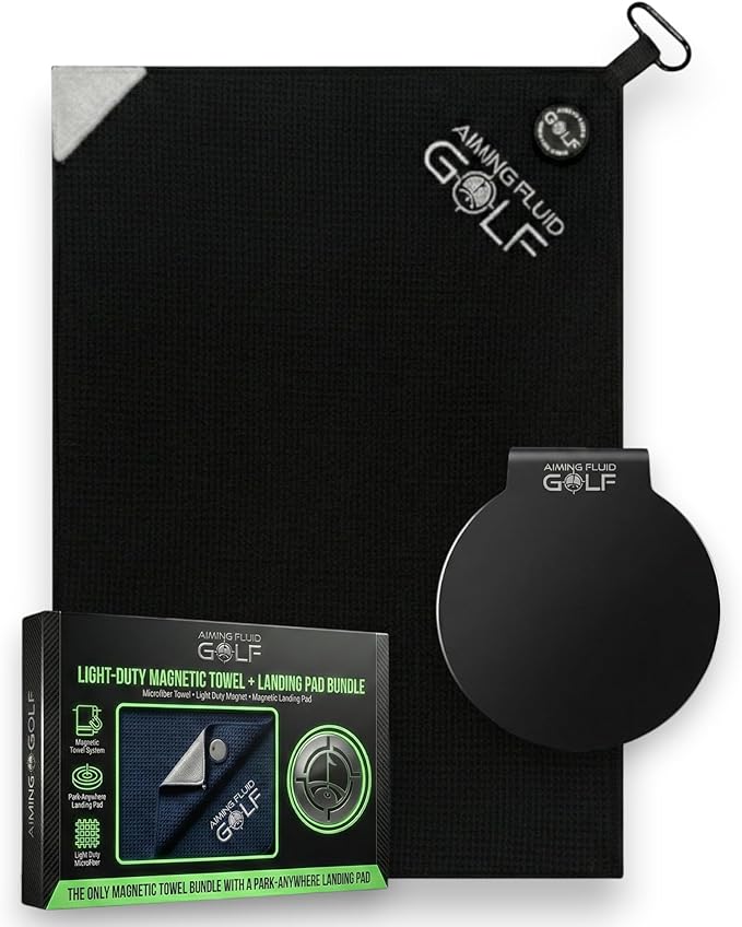 Magnetic Golf Towel & Landing Pad Bundle – Premium Microfiber Waffle Weave | Light-Duty Magnet | 3-Stage Cleaning System Universal Magnetic Docking Pad | 16"×24" Towel – Grey (Black)