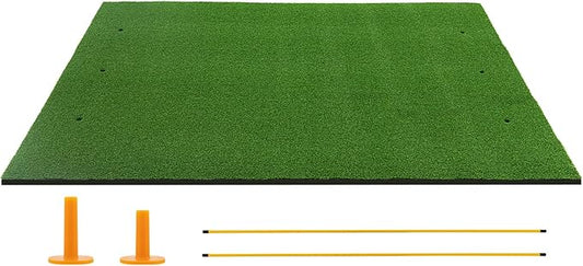 Goplus Golf Mat, 5x3ft/5x4ft Golf Hitting Mat 20/25/27/32mm Thick w/2 Alignment Sticks & 2 Golf Tees, Portable Artificial Turf Grass Training Mat Practice for Indoor Outdoor