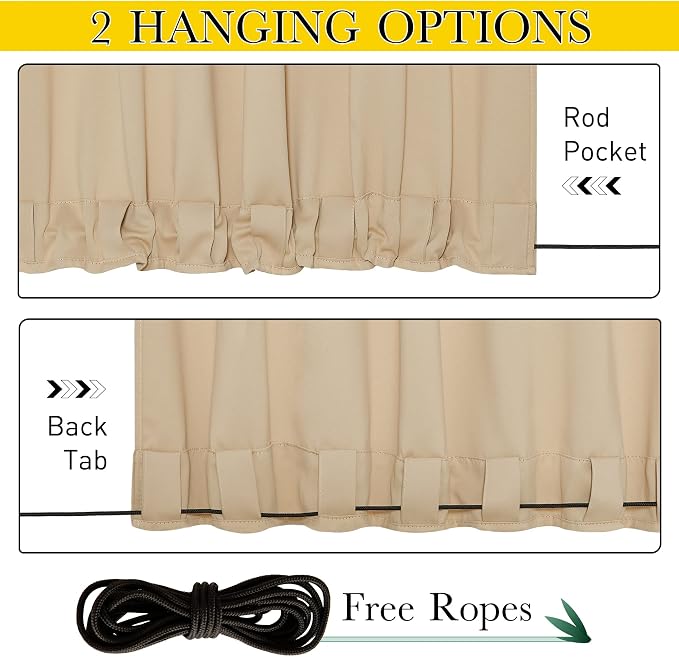 NICETOWN Outdoor Curtains for Balcony Waterproof W46xL63 Biscotti Beige | - Image 3