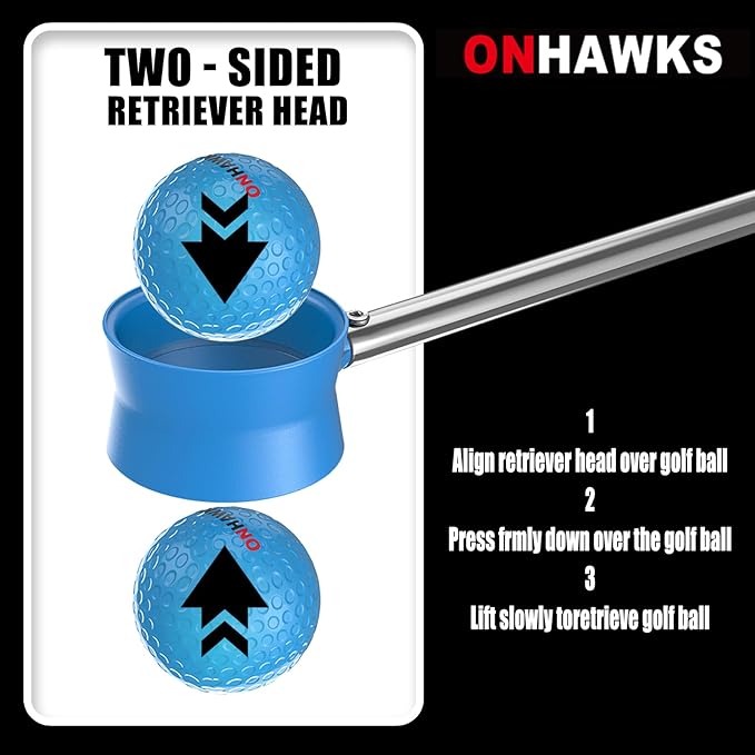 Golf Ball Retriever for Water,Telescopic 12Ft/9Ft Stainless Steel Shaft Two-Sided Easy Pick Up Balls,Unbreakable Head Retriever Tool Golf Accessories Golf Gift for Men