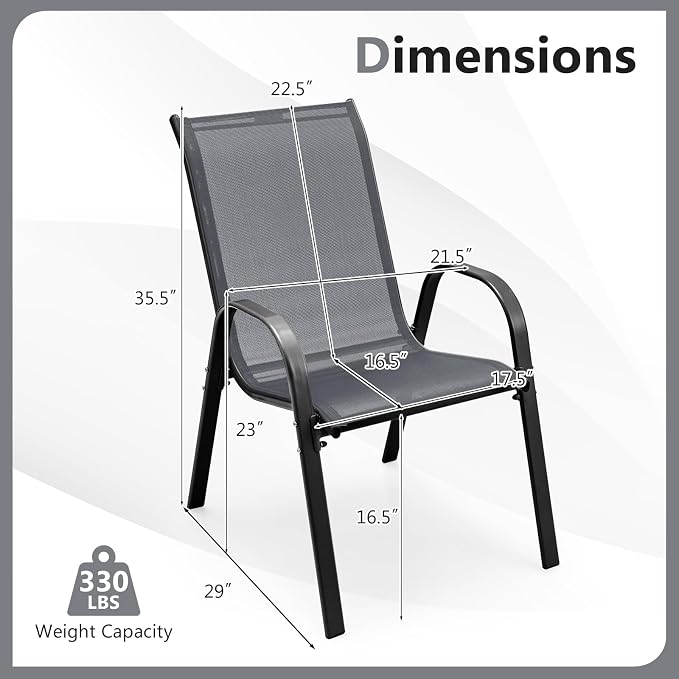 COSTWAY Patio Stackable Dining Chairs Set of 4 - Image 3