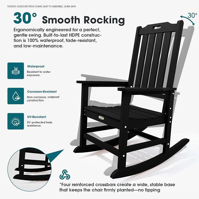 THOEOE Outdoor Rocking Chairs Set of 8, Oversized Patio Rocking Chair | HDPE - Image 3