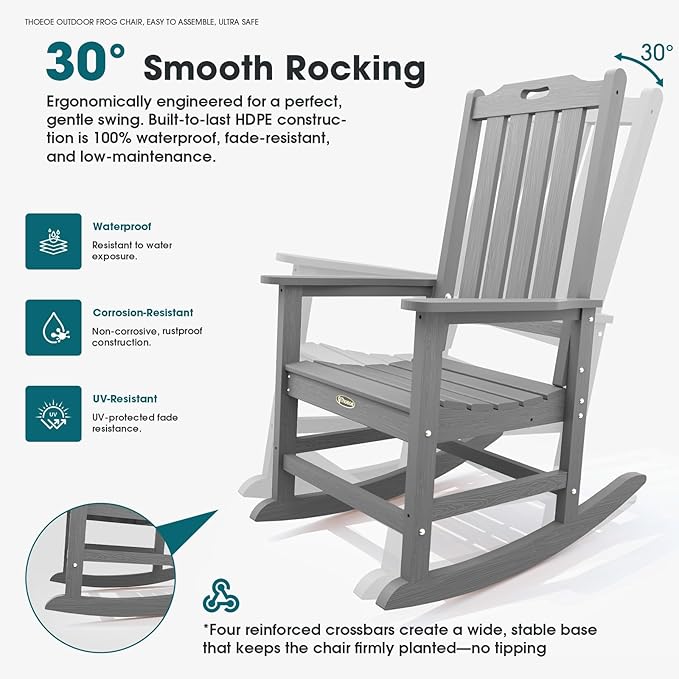 THOEOE Outdoor Rocking Chairs Set of 4, Oversized Patio Rocking Chair | HDPE - Image 3