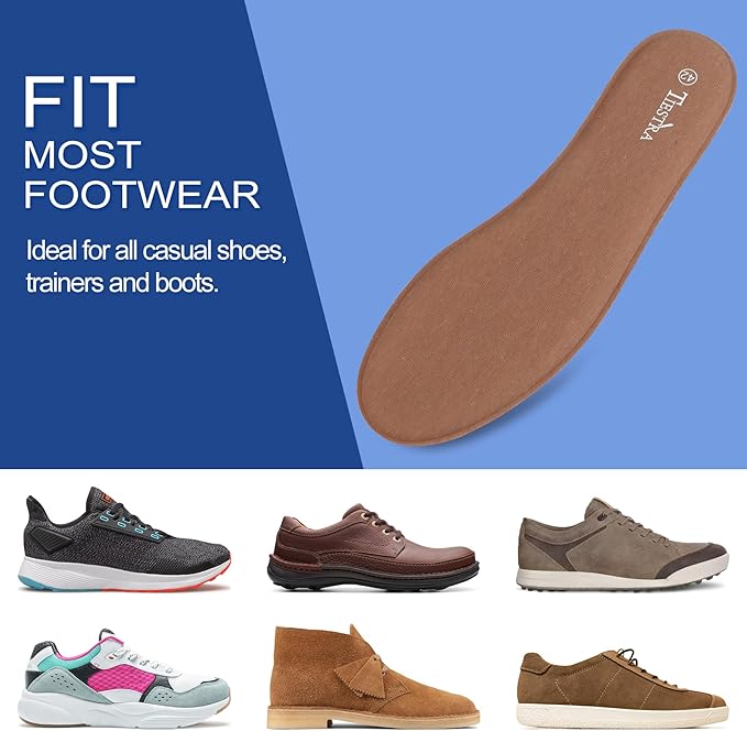 2 Pair -Shoe Inserts for Mens Memory Foam Insoles,Replacement Insoles for Work Boots Running Shoes, Cushion Shock Absorbing for Foot Pain Relief, Comfort Breathable Inner Soles Brown 43EU,US10