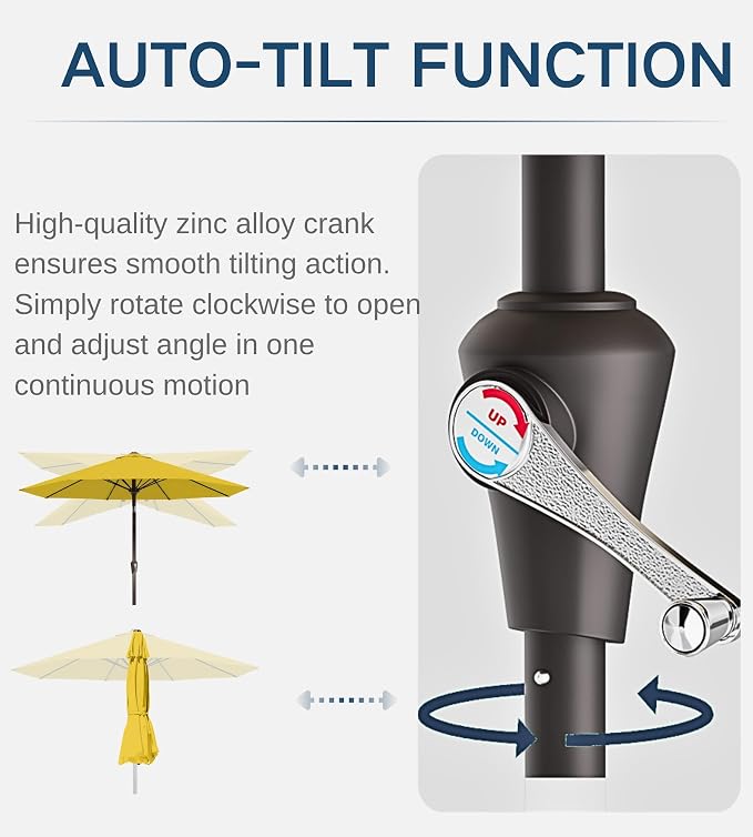 9FT Auto-Tilt Patio Umbrella|Outdoor Market Table Umbrella - Image 2