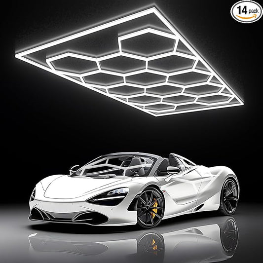 Hexagon Garage Light - Hexagon led Lights, High Brightness 566W 70750LM 6500K Super Bright Honeycomb Lights for Garage, Basement, Warehouse, Auto Beauty Shop, Car Detailing Shop