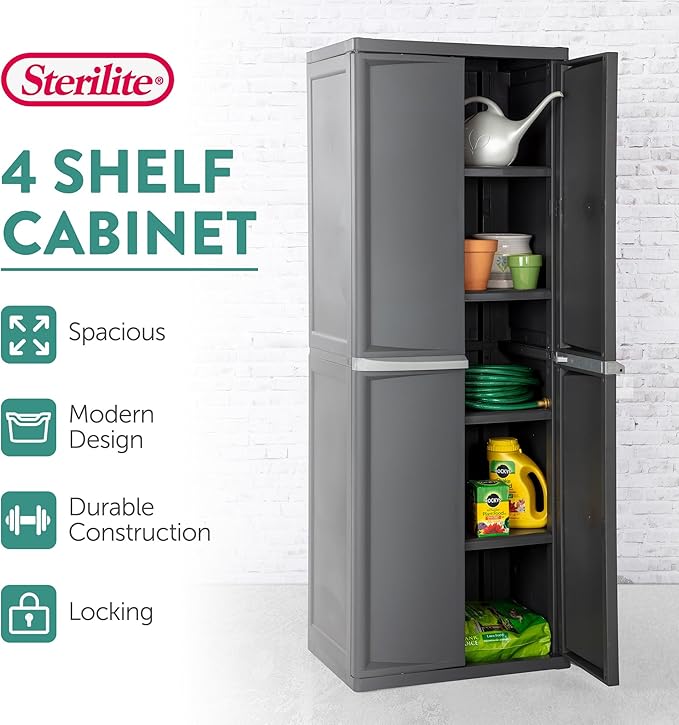 Sterilite 4 Shelf Cabinet, Durable Plastic Storage Solution, 1 Pack | - Image 4