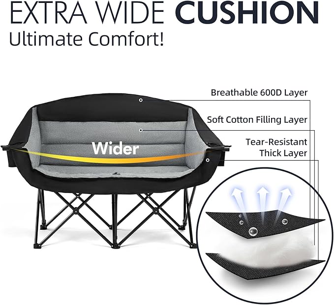 Double Camping Chair Loveseat -2 Person Oversized Padded Outdoor Camp Couch | - Image 3
