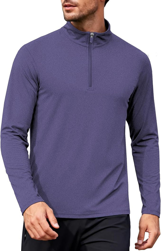 Mens Long Sleeve Shirts Quarter Zip Pullover UPF 50+ Sun Protection Wicking Moisture Workout Running Casual Athletic Tops