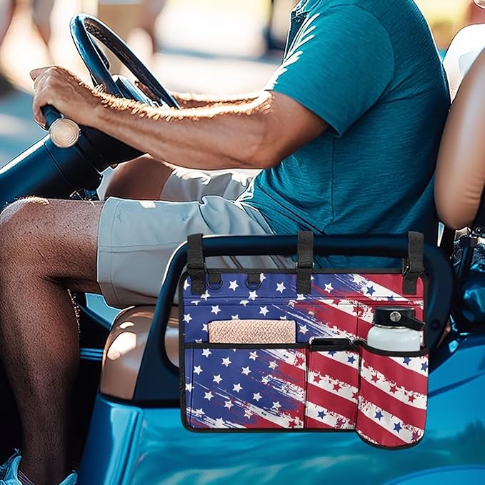 American Flag Golf Cart Bag, Golf Cart Rear Seat Organizer with Open Pockets for Golf Balls & Bottles