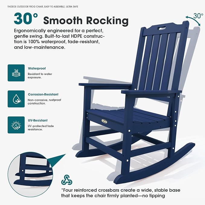 THOEOE Outdoor Rocking Chairs Set of 2, Oversized Patio Rocking Chair | HDPE - Image 3