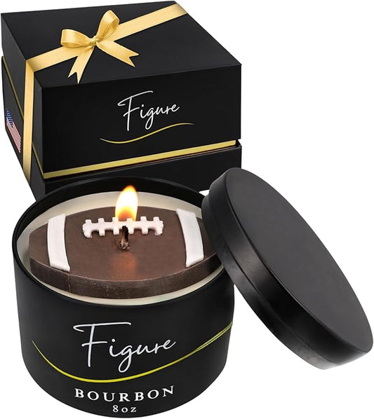 All-Natural Football Candle – Apple Bourbon Scent | Hand-Poured in The USA | Beeswax & Soy Wax | Essential Oils | 100% Beeswax Wick | Premium Gift Box | Candle Gifts for Men & Women