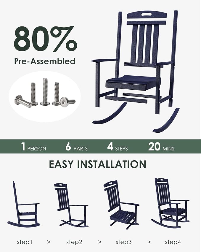 Outdoor Rocking Chair, All-Weather Resistant Poly Lumber Rocker Chair Outdoor - Image 3