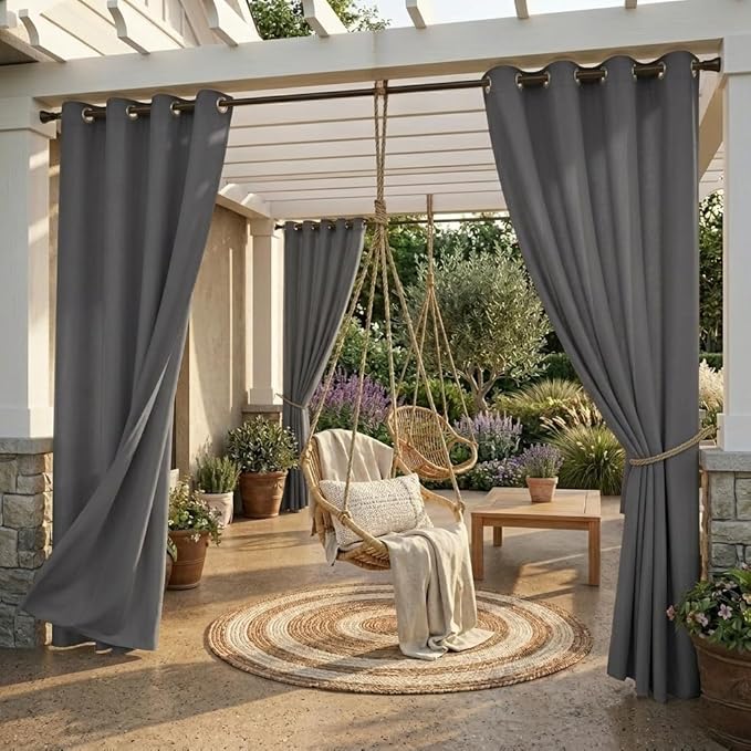 Outdoor Curtains for Patio 52x84 Inch Grey, 1 Panel | Waterproof Outdoor Patio by StangH