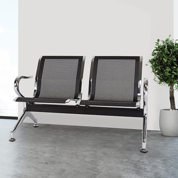 Kinfant Waiting Room Chairs - Reception Guest Bench for Airport Hospital Bank Salon Barber (Black)