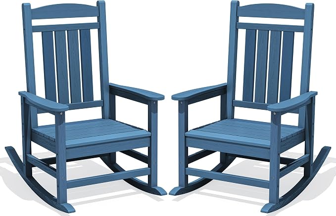 Oversized Outdoor Rocking Chairs Set of 2, Porch Rocker Unique Blue | by KINGYES