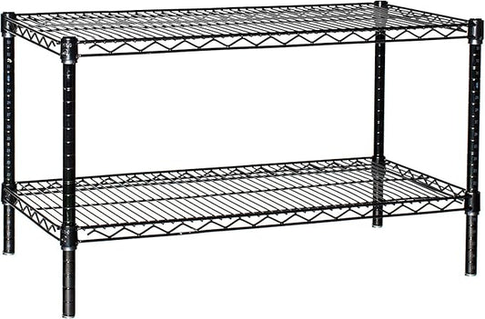 Omega Shelving Storage | 2 Tier Starter Shelving Unit 18" Deep x 42" Wide x 14" High - 800 lb Weight Capacity per Shelf, Adjustable Wire Shelving, Tool-Free Assembly |Black Shelving