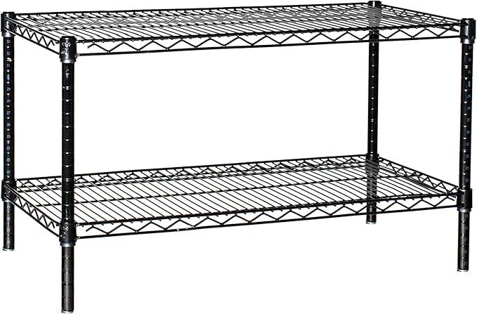 Omega Shelving Storage | 2 Tier Starter Shelving Unit 12" Deep x 42" Wide x 36" High - 800 lb Weight Capacity per Shelf, Adjustable Wire Shelving, Tool-Free Assembly |Black Shelving