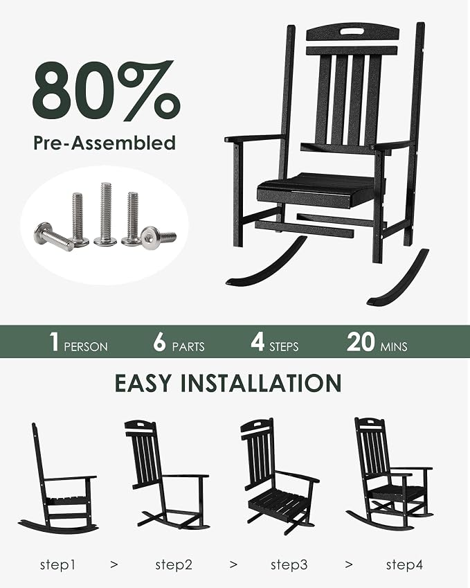 Outdoor Rocking Chair Set of 6, All-Weather Resistant Poly Lumber Rocker Chair - Image 3