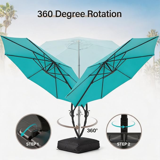 Outdoor Patio Umbrella with Base, 12 FT Deluxe Curvy Cantilever Umbrella Heavy - Image 5