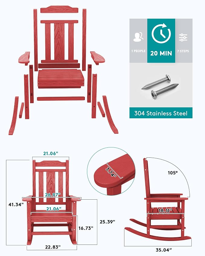 SERWALL HDPE Oversized Outdoor Rocking Chair, Patio Rocking Chair, All Weather - Image 3