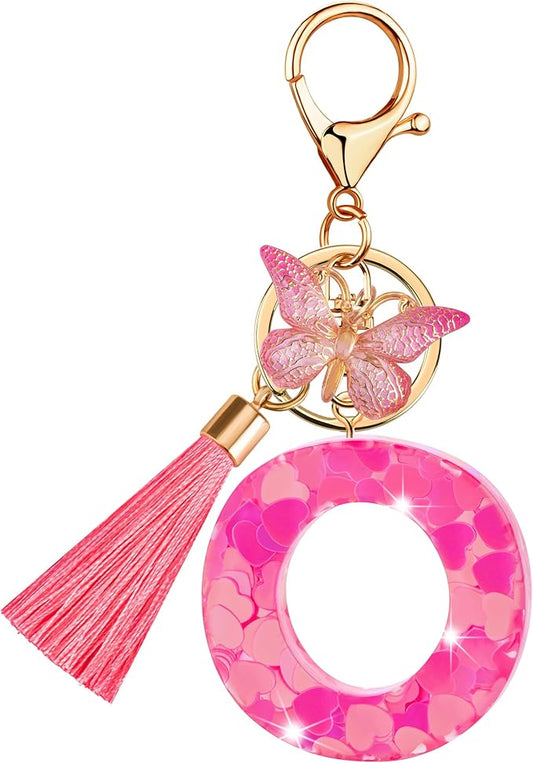 Suweibuke Colourful Cute Initial Letter Keychains for Women Girls with Tassel Butterfly, Charm for Purse Handbags Backpacks