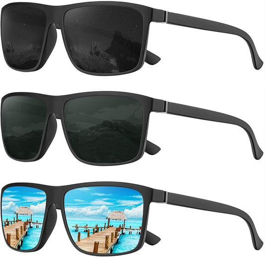 KALIYADI Polarized Sunglasses for Men and Women, Mens Sun Glasses with UV Protection for Driving Fishing Golf (3 Packs)