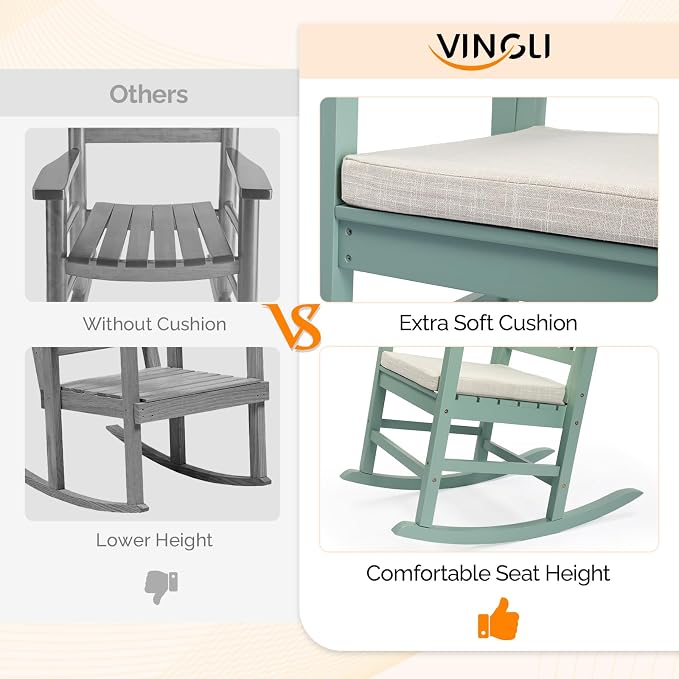 VINGLI Outdoor Rocking Chair Set of 2 Wood Rocking Chair - Image 6