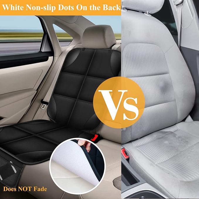 Car Seat Protector for Child, Thick Padding Seat Protector Under Baby, 600D Waterproof Non-Slip Fabric for Child and Pet with Pockets (Black 2 pcs)