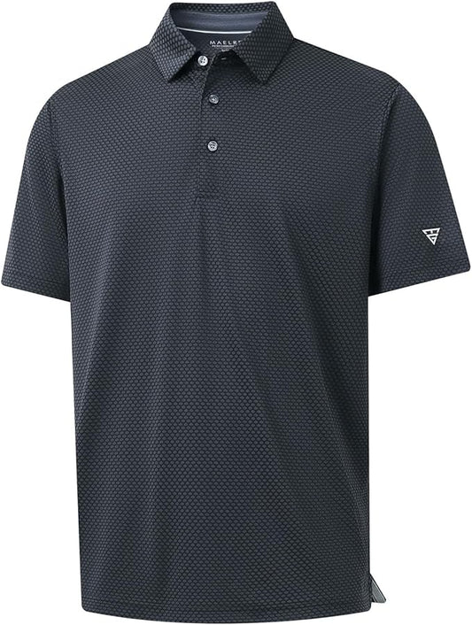 M MAELREG Golf Shirts for Men Moisture Wicking Jacquard Breathable Performance Dry Fit Collared Mens Polo Shirts Short Sleeve